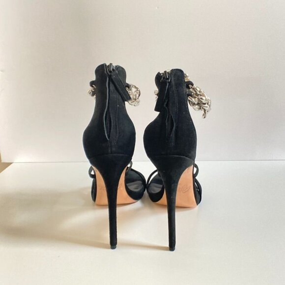 AMINAH ABDUL JILLIL Black Suede Ankle Strap Heels With Silver Chain Detail, size - Picture 4 of 10